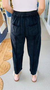 Barrel Fit Utility Acid Wash Pants Black