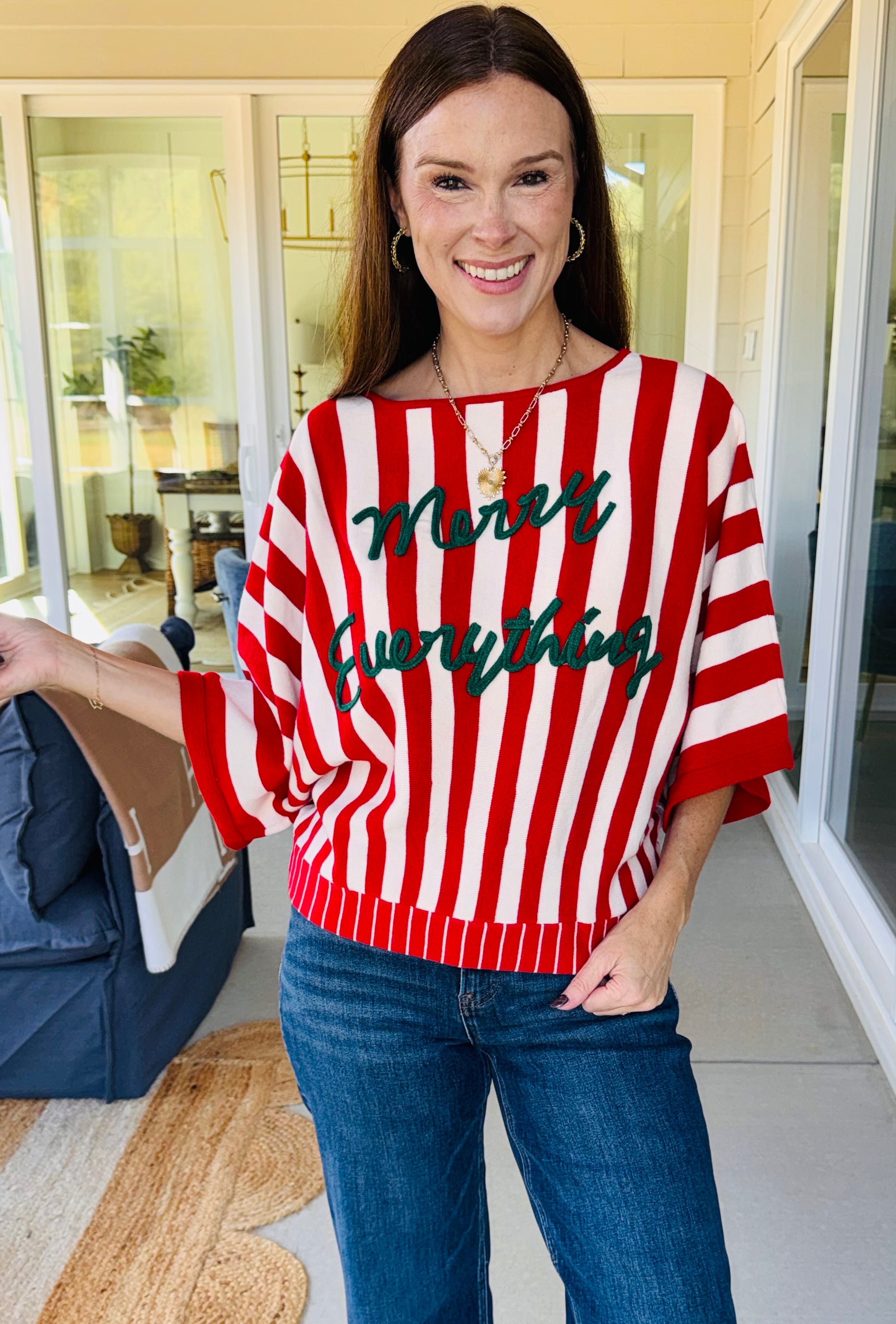 Merry Everything Striped Dolman Sweater