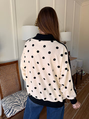Polka Dot Side Stripe Mock Neck Sweatshirt Black