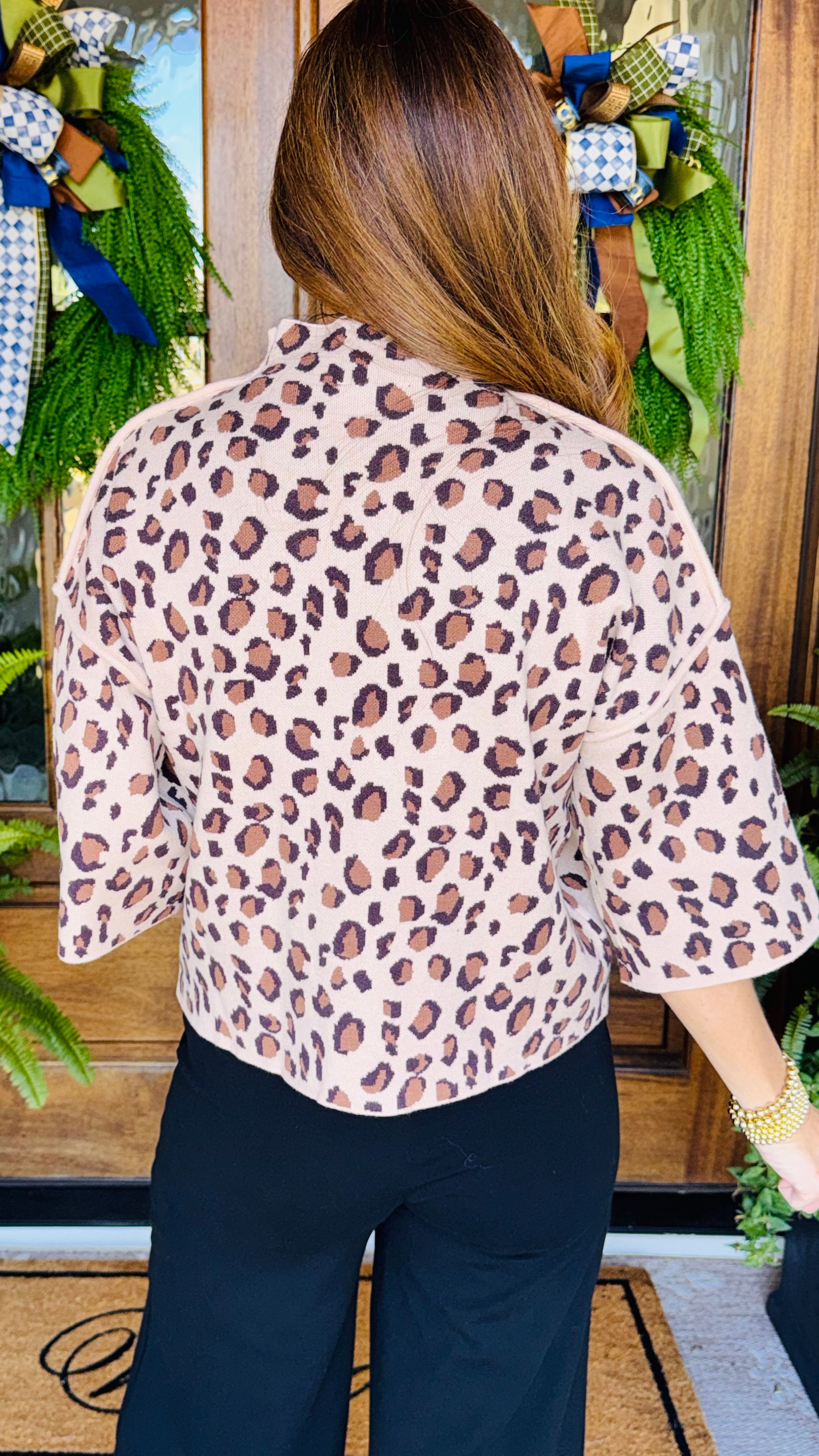 The Leopard Print Mock Neck Sweater