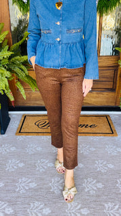 Mid Waist Fawn Faux Suede Slim Straight Pants
