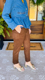 Mid Waist Fawn Faux Suede Slim Straight Pants