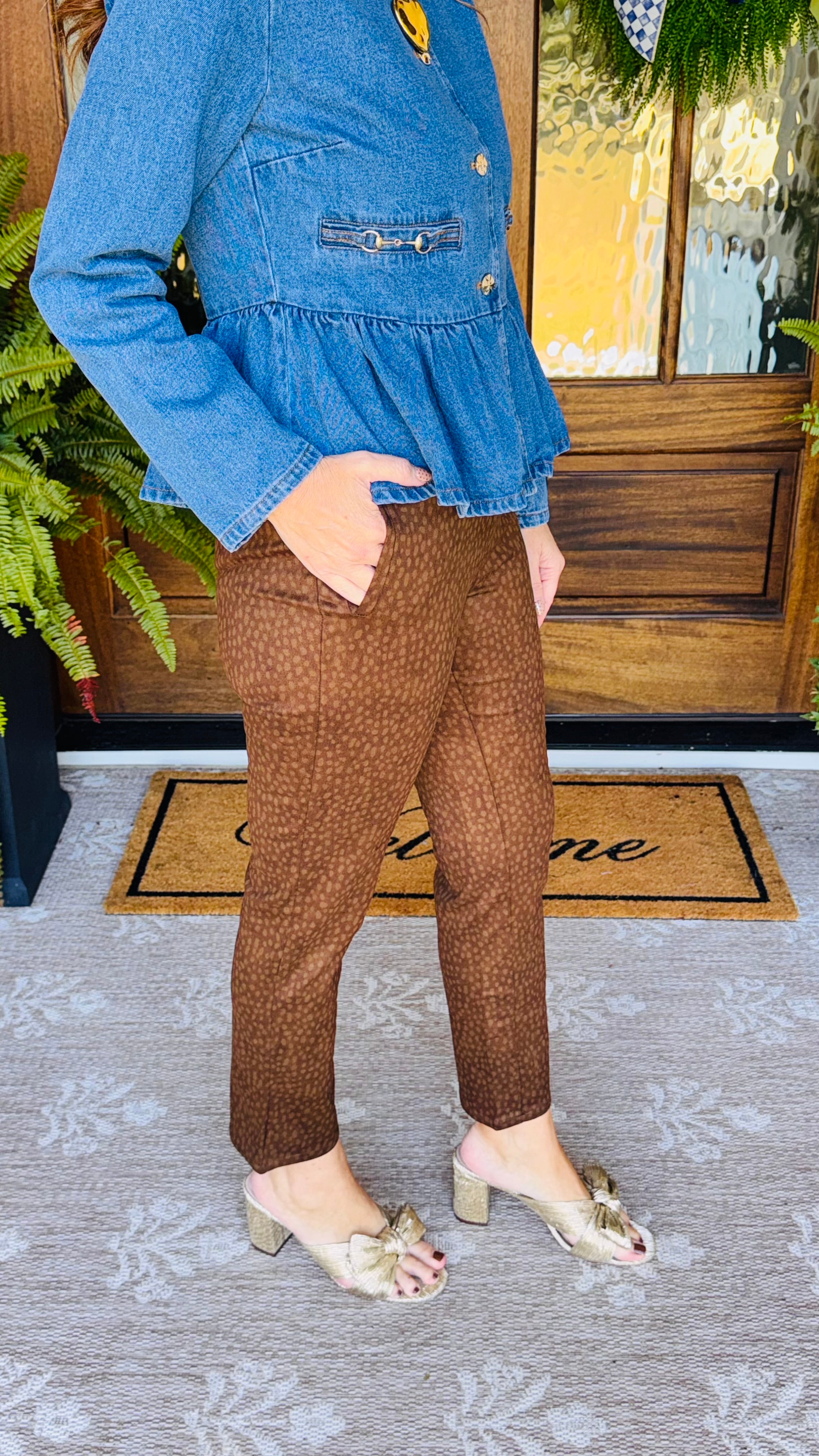 Mid Waist Fawn Faux Suede Slim Straight Pants