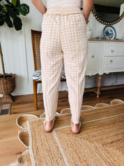 Brown Gingham Utility Fit Barrel Pants