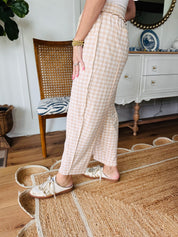 Brown Gingham Utility Fit Barrel Pants
