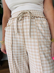 Brown Gingham Utility Fit Barrel Pants
