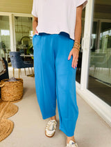 Blue Soft Knit Barrel Pants