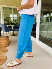 Blue Soft Knit Barrel Pants