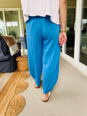 Blue Soft Knit Barrel Pants