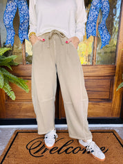 Smocked Waist Barrel Sweatpants Mocha