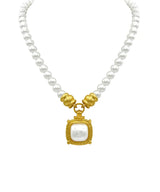 Square Pearl & 8mm Pearl Necklace