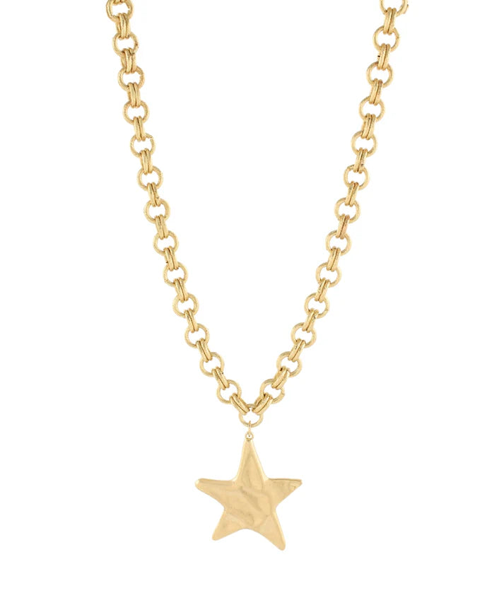 Hammered Star Pendant Chain Necklace
