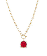 Red Framed Stone Pendant Chain Necklace
