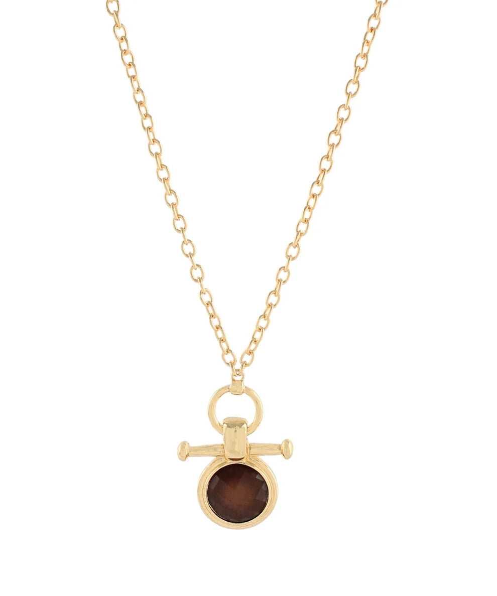 Brown Round Stone w/Bar Necklace