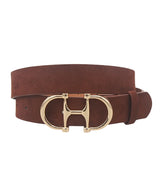 Dark Cognac Horsebit Buckle Microsuede Belt