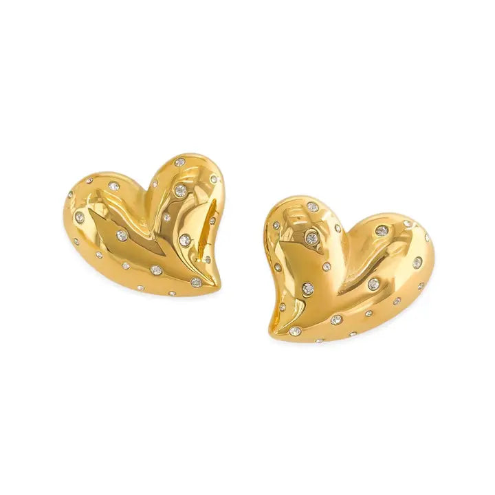 Gold Heart Crystal Stud Earring