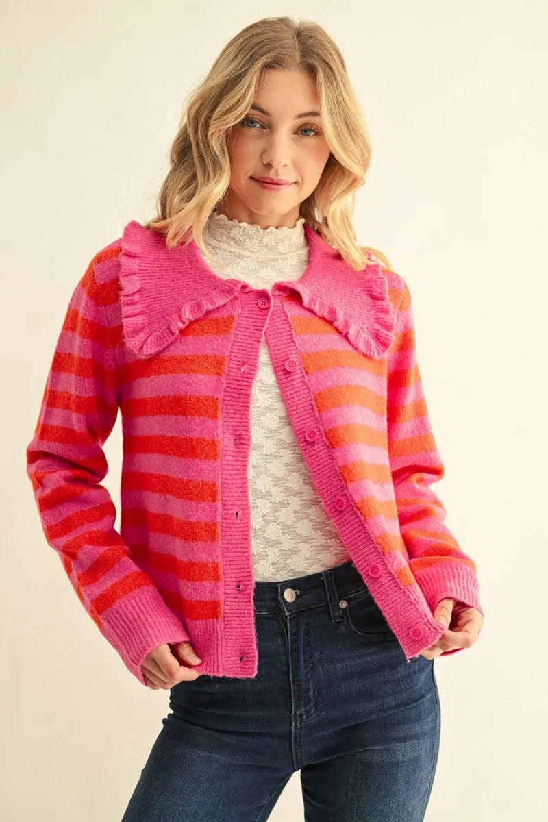 The Keepsake Ruffled Collar Pink Cardigan