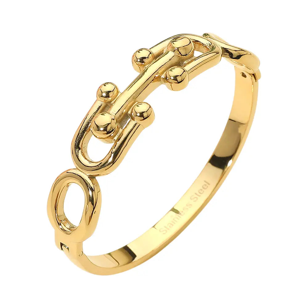 Stainless Steel Bold Link Hinged Bangle Bracelet
