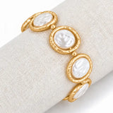 Flat Pearl with Gold Outline Stretch Bracelet