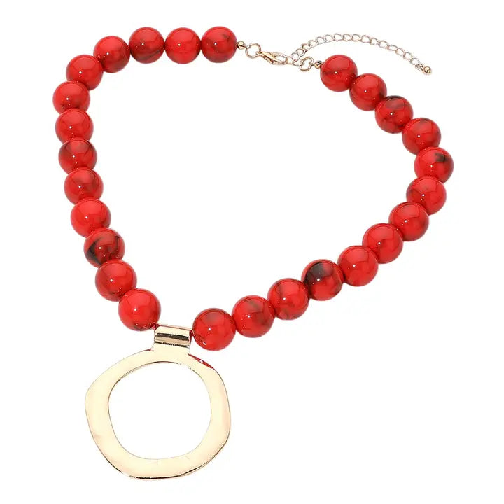 Gold Red Bead Necklace