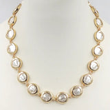 Gold Hammered Circle with Freshwater Pearl Necklace