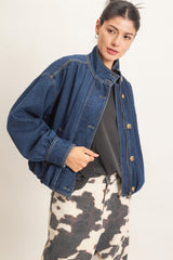 High Collar Denim Bomber Jacket