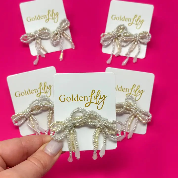 Mini Bow Earrings - Pearl
