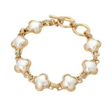 Bold Quatrefoil Stone Link Toggle Bracelet