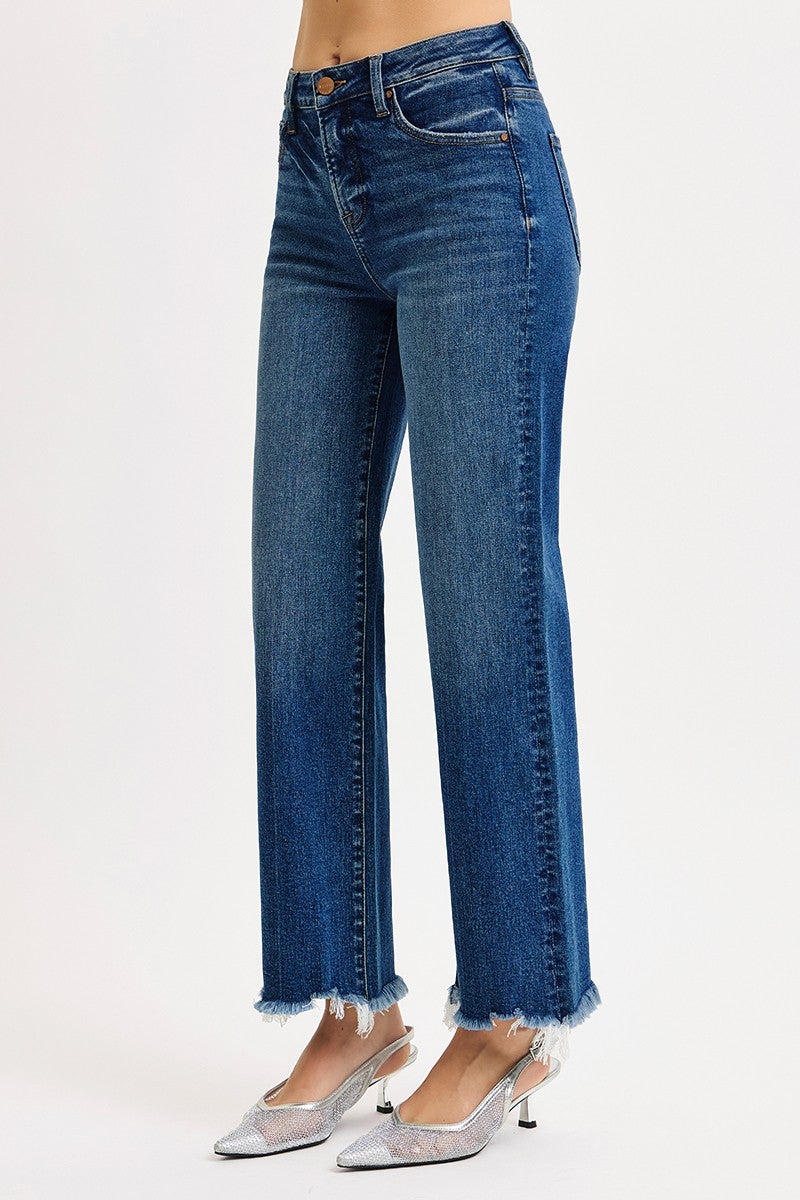 Risen Tummy Control High Rise Ankle Straight Jeans