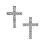 Silver Pave Cross Stud Earring