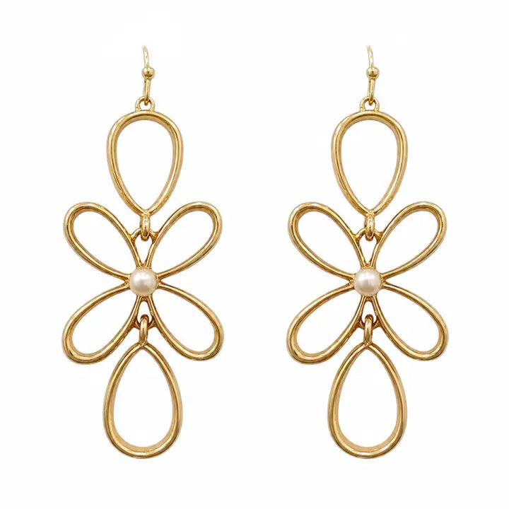 Geometric Open Gold with Pearl Center Earring