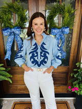 Blue Baroque Applique Top