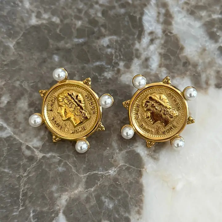Chansutt Pearls Gold Coin Earrings