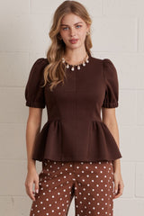 The Pretty Peplum Top Brown