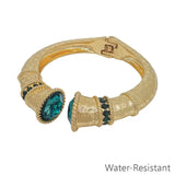 Water Resistant Worn Gold Bracelet with Green Crystal