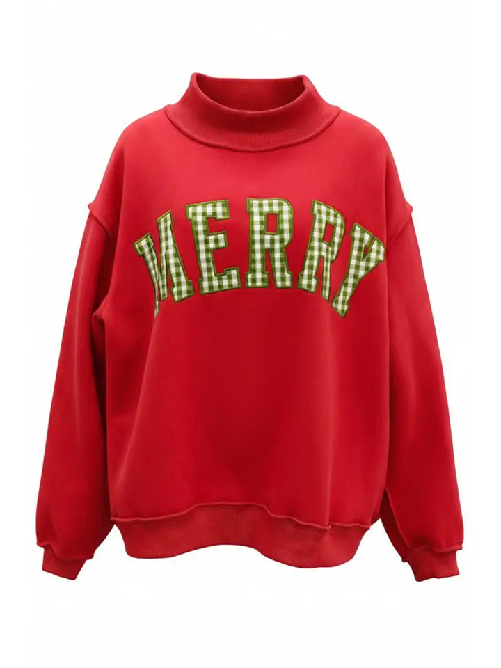 Embroidered Red Hunter Mock Neck Sweatshirt
