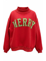 Embroidered Red Hunter Mock Neck Sweatshirt